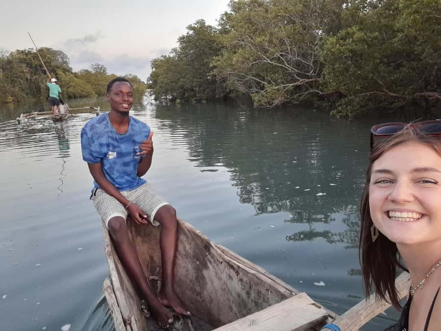 Diani: Sunset Cruise along Kongo River on Wooden Canoe boat - A calm start at Kongo Beach